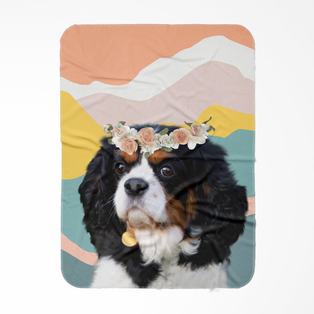 Pet Portraits | Custom Minimalist Full Blossom Crown: Pet Portrait Fleece Blanket | Paw & Glory