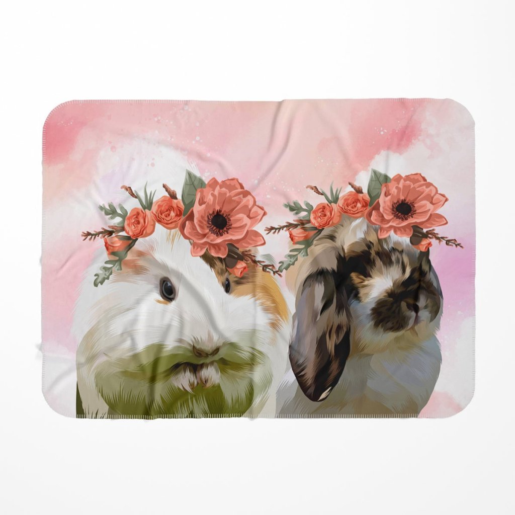 Pet Portraits | Custom Modern Blossom Crown: Pet Portrait Fleece Blanket | Paw & Glory