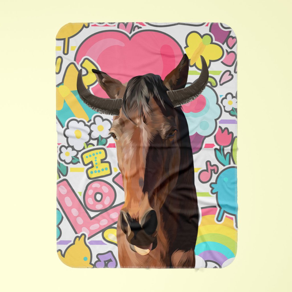 Custom Modern Buffalo Horn: Pet Portrait Fleece Blanket - Paw & Glory - Dog Portraits - Pet Portraits