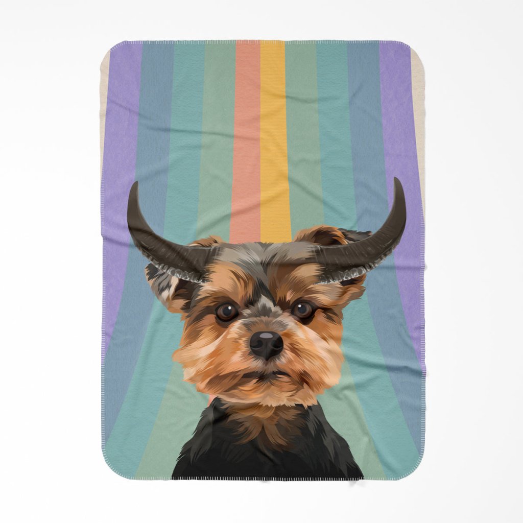 Pet Portraits | Custom Modern Buffalo Horn: Pet Portrait Fleece Blanket | Paw & Glory