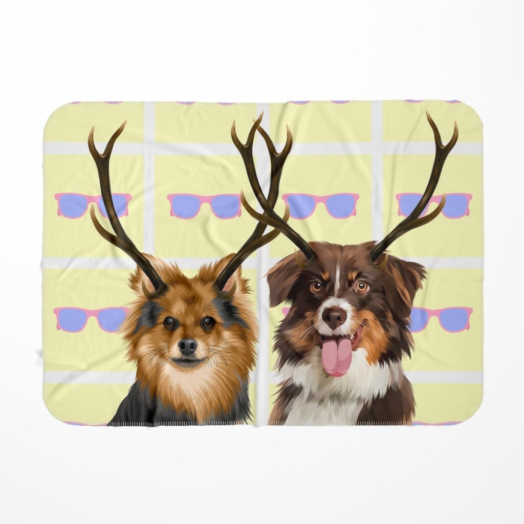 Pet Portraits | Custom Modern Elk Antler: Pet Portrait Fleece Blanket | Paw & Glory