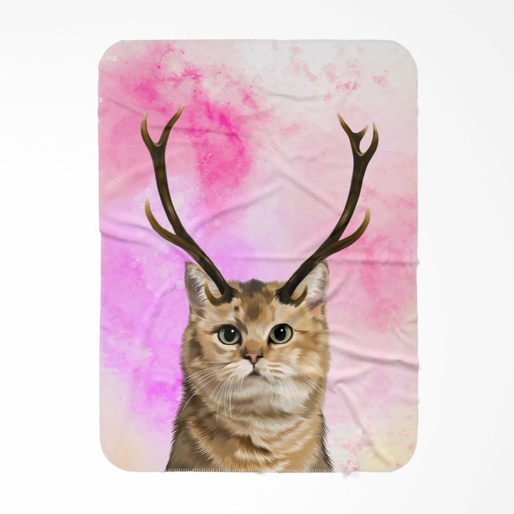 Pet Portraits | Custom Modern Elk Antler: Pet Portrait Fleece Blanket | Paw & Glory