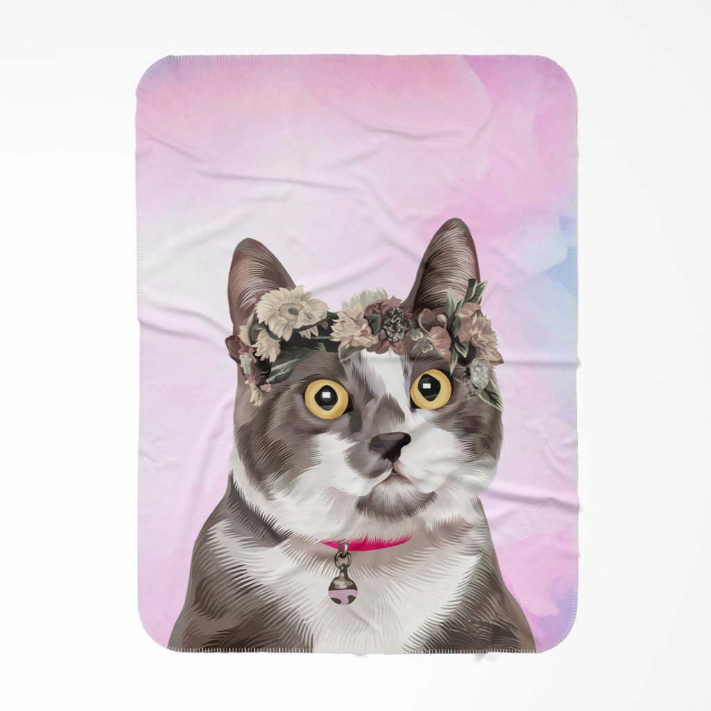 Pet Portraits | Custom Modern Floral Crown: Pet Portrait Fleece Blanket | Paw & Glory