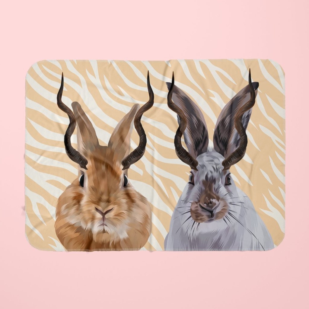 Pet Portraits | Custom Modern Gazelle Antler: Pet Portrait Fleece Blanket | Paw & Glory