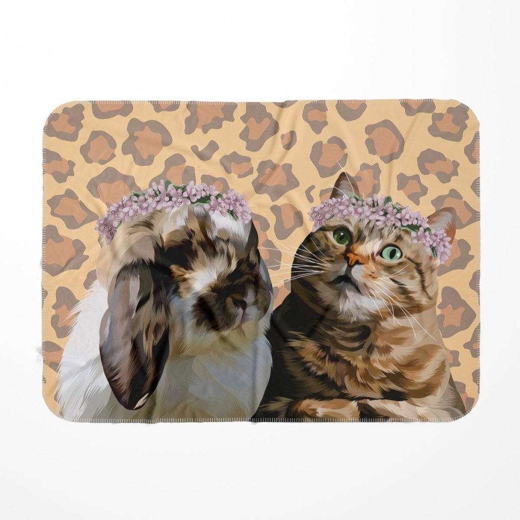 Pet Portraits | Custom Modern Pink Blossom Crown: Pet Portrait Fleece Blanket | Paw & Glory