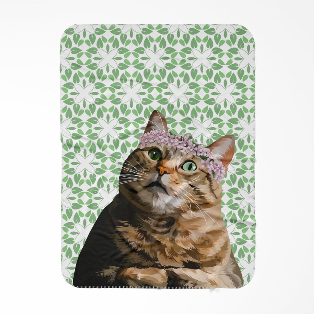 Pet Portraits | Custom Modern Pink Blossom Crown: Pet Portrait Fleece Blanket | Paw & Glory
