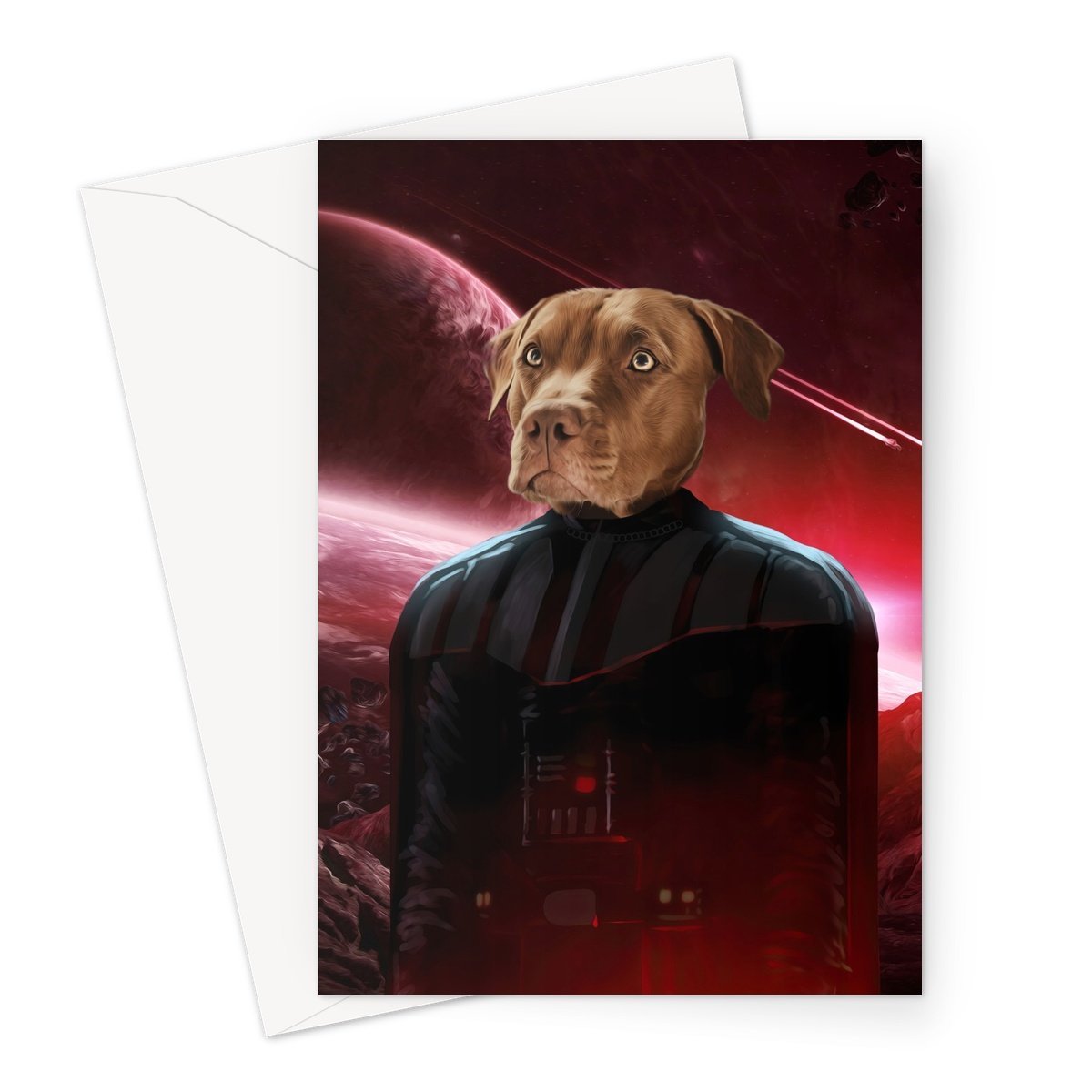 Pet Portraits | Darth Vadar (Star Wars Inspired): Custom Pet Greeting Card | Paw & Glory