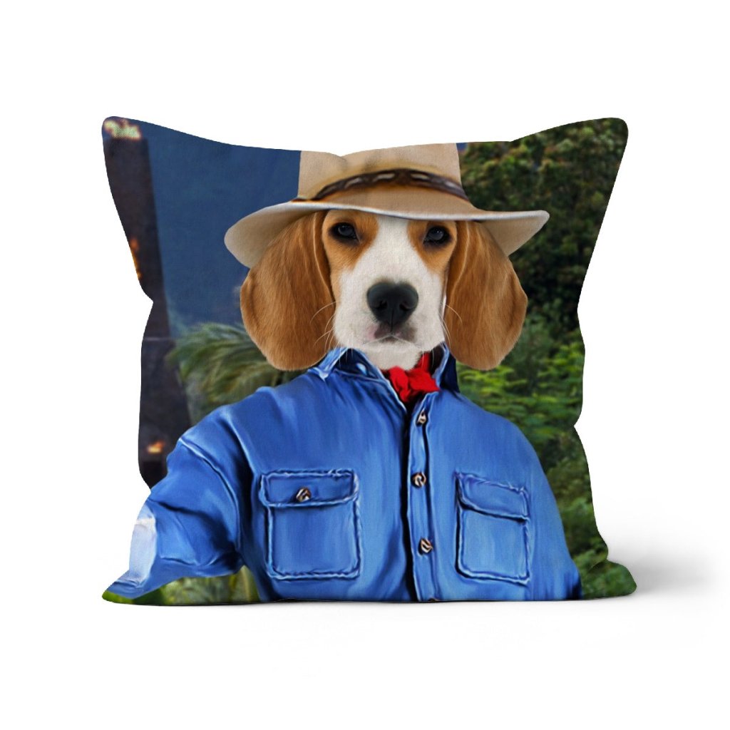 Pet Portraits | Dr Pawleontologist (Jurassic Park Inspired): Custom Pet Pillow | Paw & Glory
