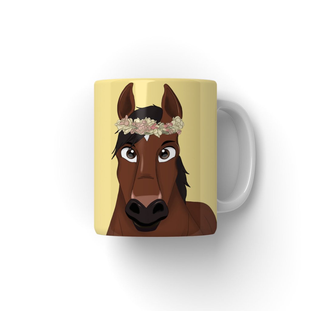 Pet Portraits | Flower Bud Crown: Cartoon Pet Coffee Mug | Paw & Glory