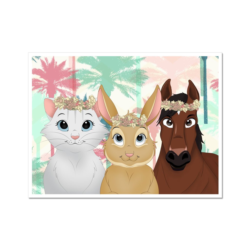 Pet Portraits | Flower Bud Crown: Cartoon Pet Poster | Paw & Glory