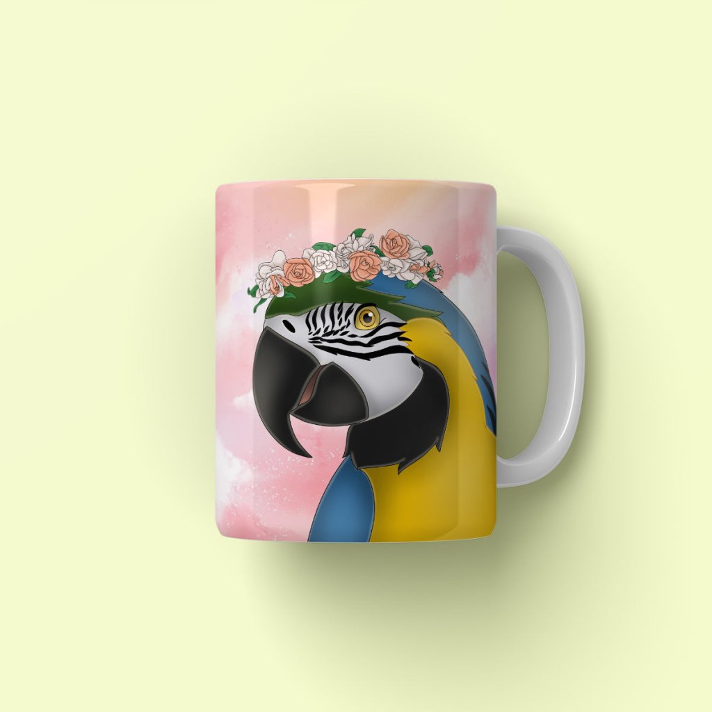Pet Portraits | Full Blossom Crown: Cartoon Pet Coffee Mug | Paw & Glory