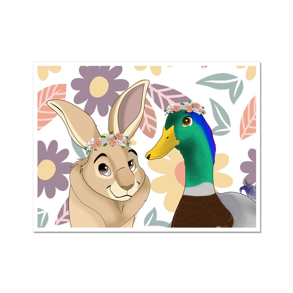 Pet Portraits | Full Blossom Crown: Cartoon Pet Poster | Paw & Glory