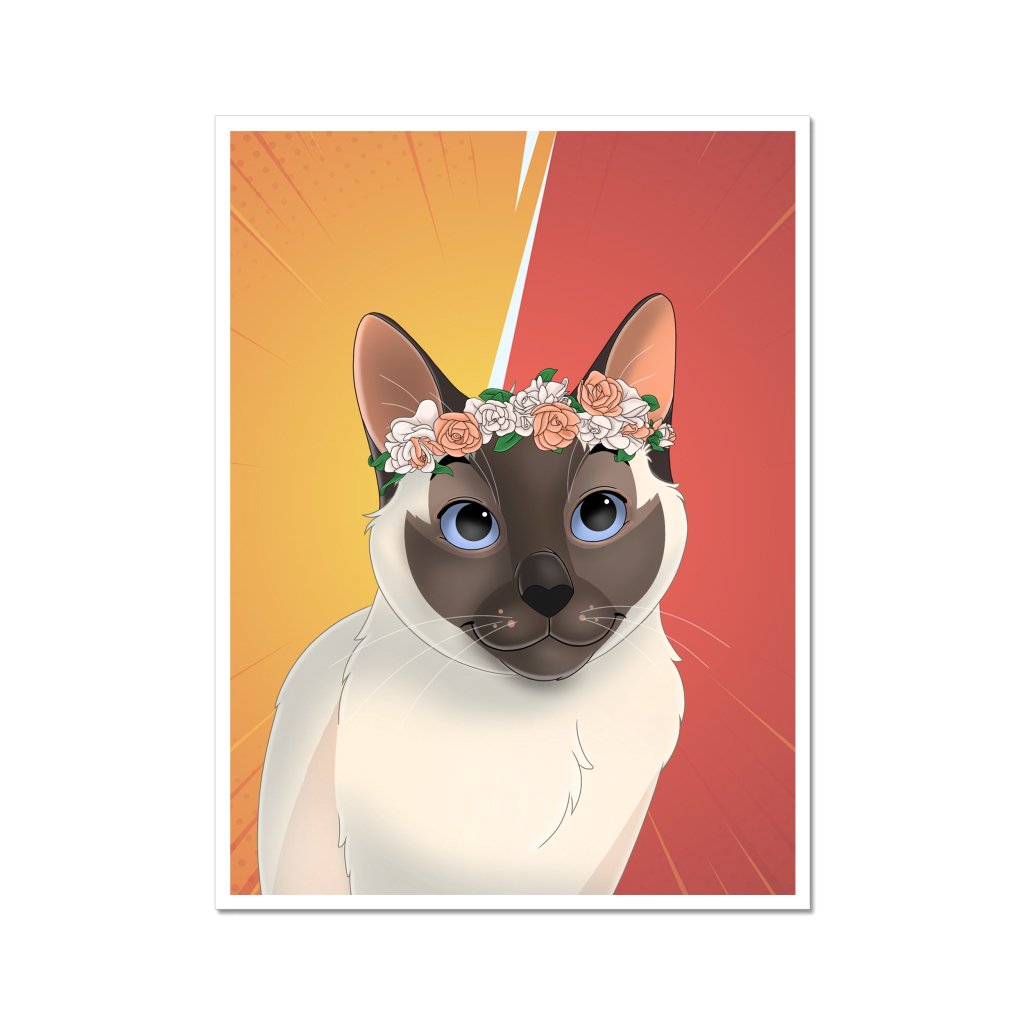 Pet Portraits | Full Blossom Crown: Cartoon Pet Poster | Paw & Glory