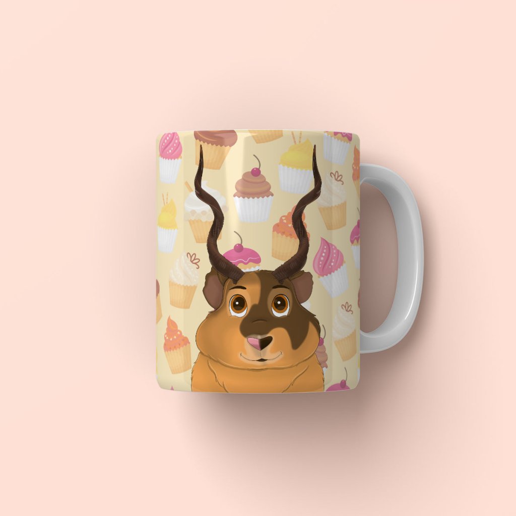 Pet Portraits | Gazelle Antlers: Cartoon Pet Coffee Mug | Paw & Glory