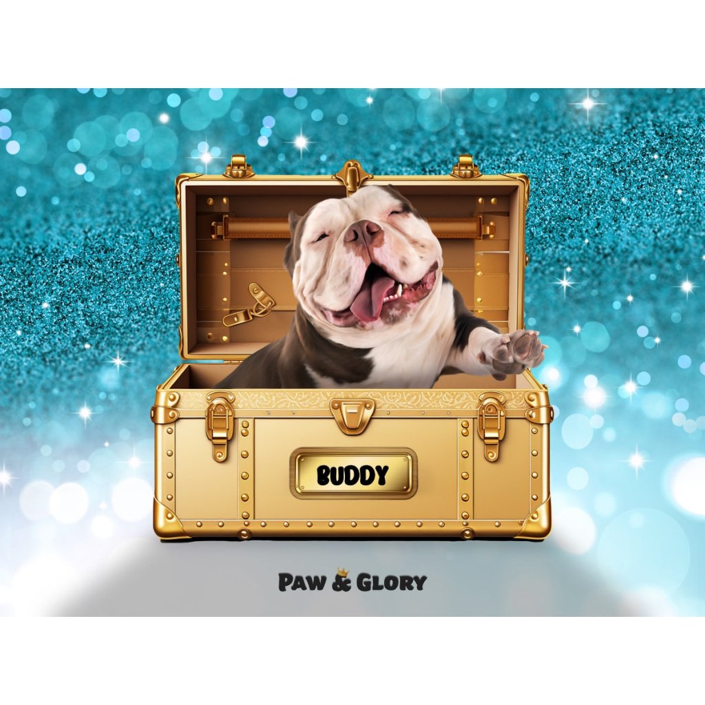 Glamour in Gold Luxury Trunk: Custom Digital Download Pet Portrait - Paw & Glory - Dog Portraits - Pet Portraits