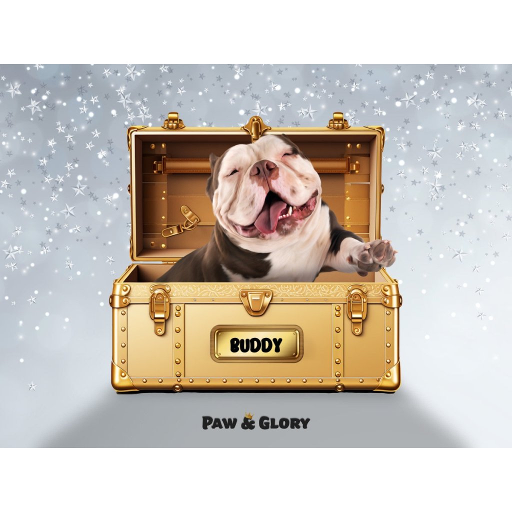 Glamour in Gold Luxury Trunk: Custom Digital Download Pet Portrait - Paw & Glory - Dog Portraits - Pet Portraits