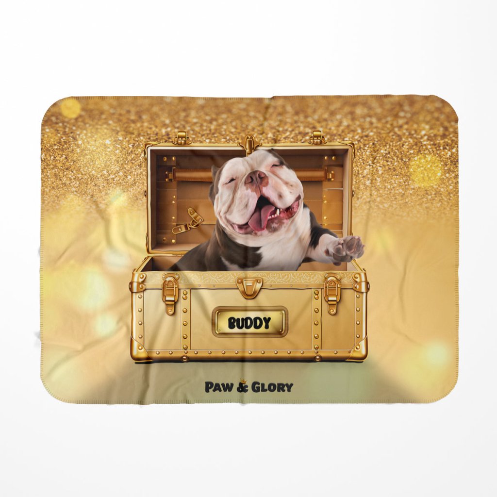 Pet Portraits | Glamour in Gold Luxury Trunk: Custom Pet Blanket | Paw & Glory