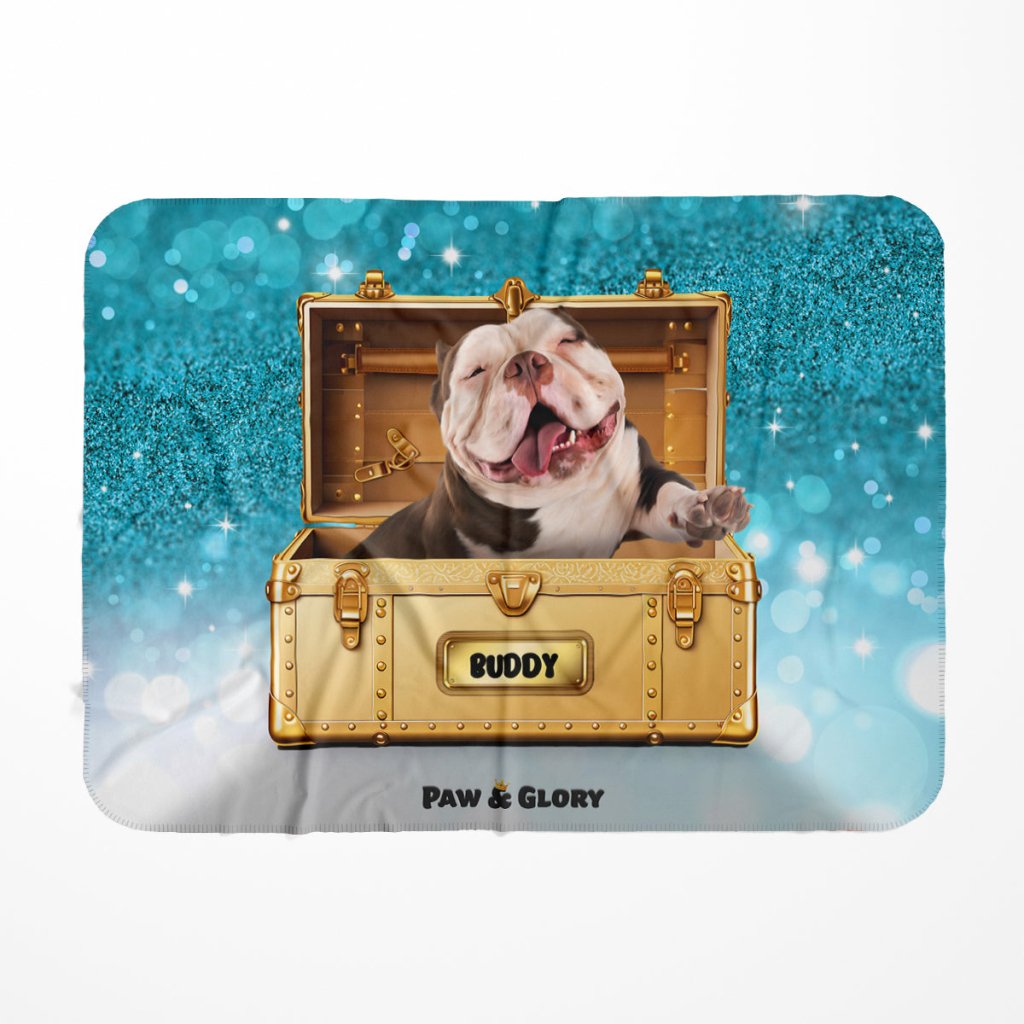 Pet Portraits | Glamour in Gold Luxury Trunk: Custom Pet Blanket | Paw & Glory