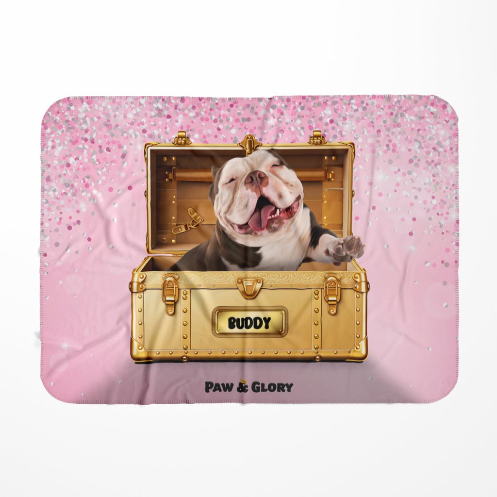 Pet Portraits | Glamour in Gold Luxury Trunk: Custom Pet Blanket | Paw & Glory