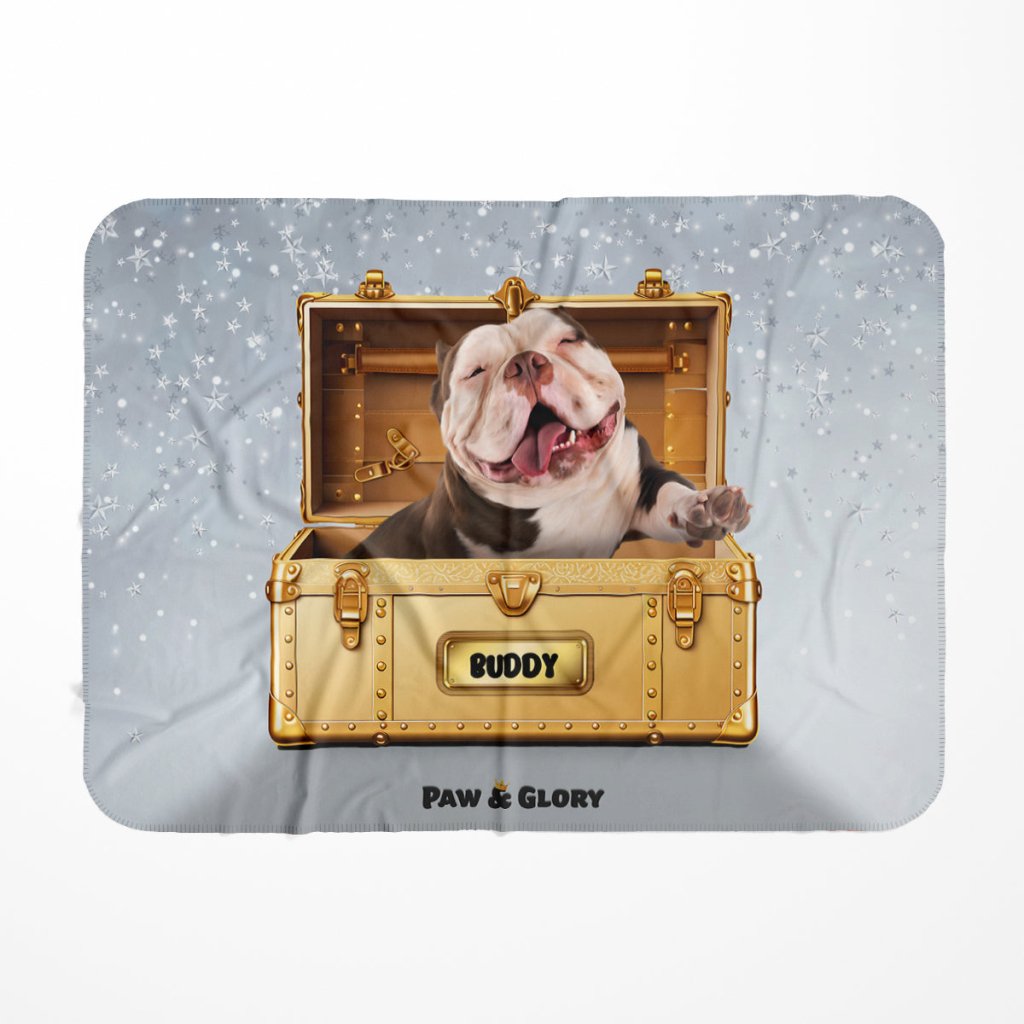 Pet Portraits | Glamour in Gold Luxury Trunk: Custom Pet Blanket | Paw & Glory