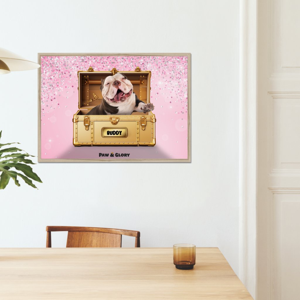 Pet Portraits | Glamour in Gold Luxury Trunk: Custom Pet Portrait | Paw & Glory