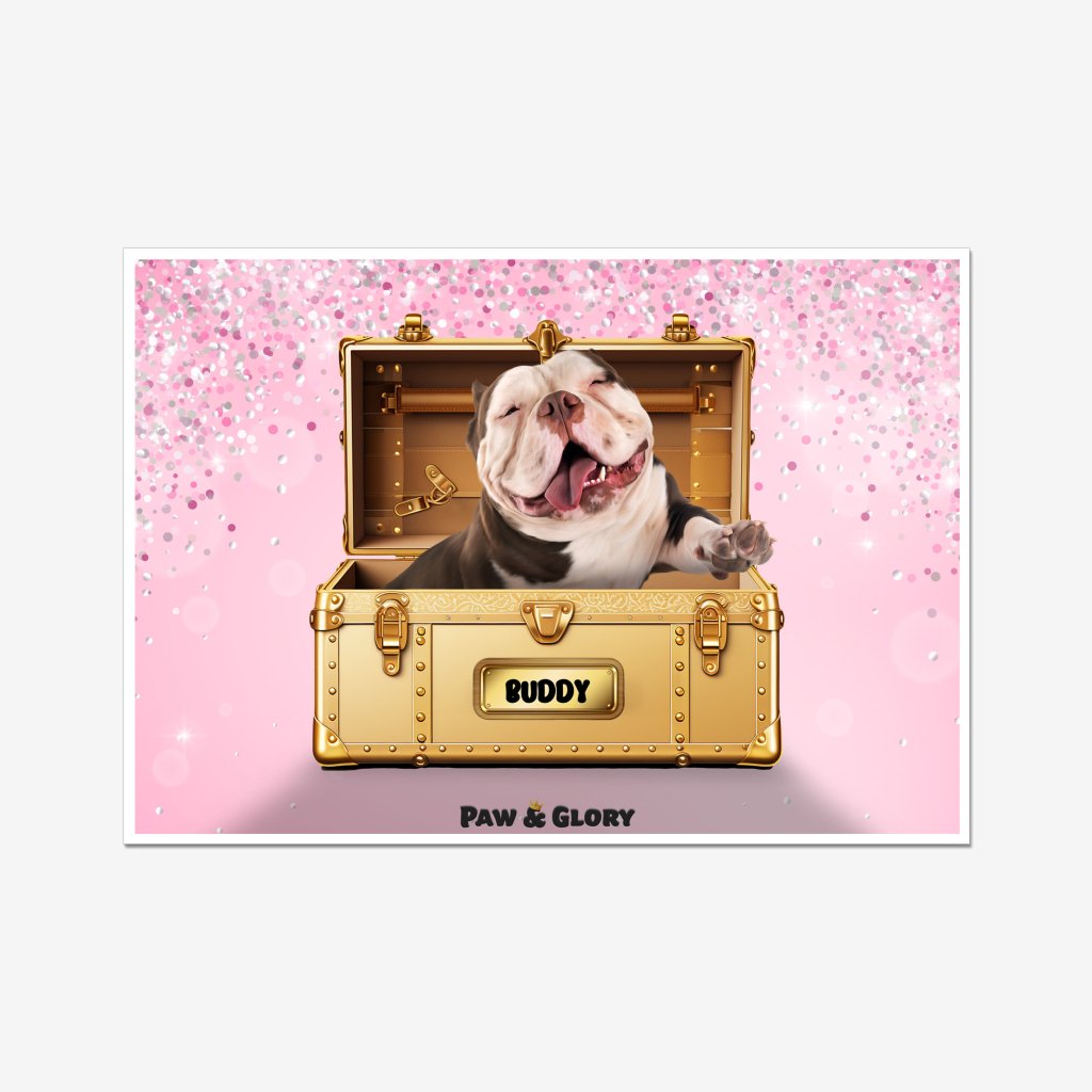 Pet Portraits | Glamour in Gold Luxury Trunk: Custom Pet Portrait | Paw & Glory