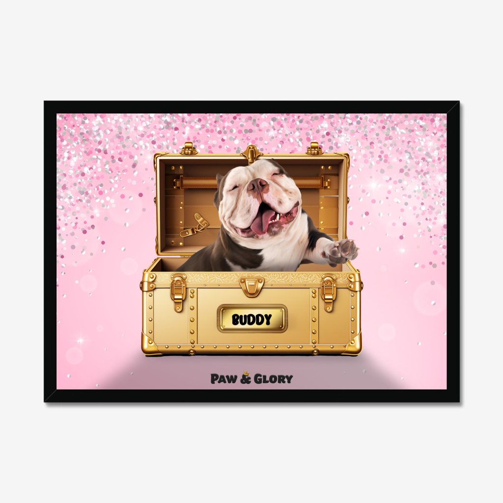 Pet Portraits | Glamour in Gold Luxury Trunk: Custom Pet Portrait | Paw & Glory