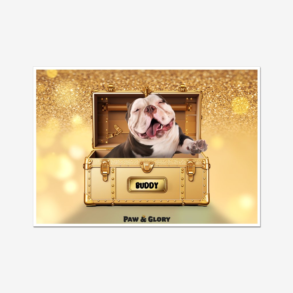 Pet Portraits | Glamour in Gold Luxury Trunk: Custom Pet Portrait | Paw & Glory