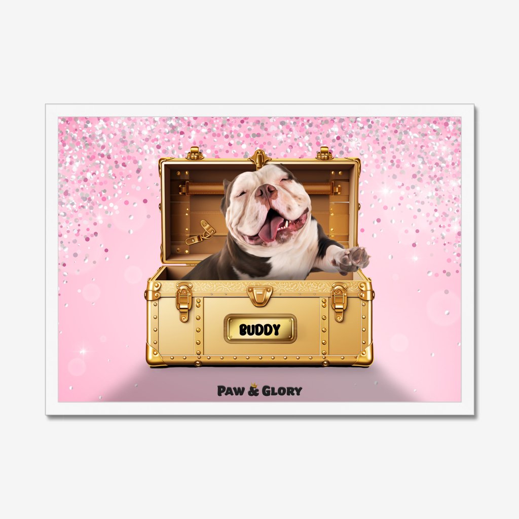 Pet Portraits | Glamour in Gold Luxury Trunk: Custom Pet Portrait | Paw & Glory