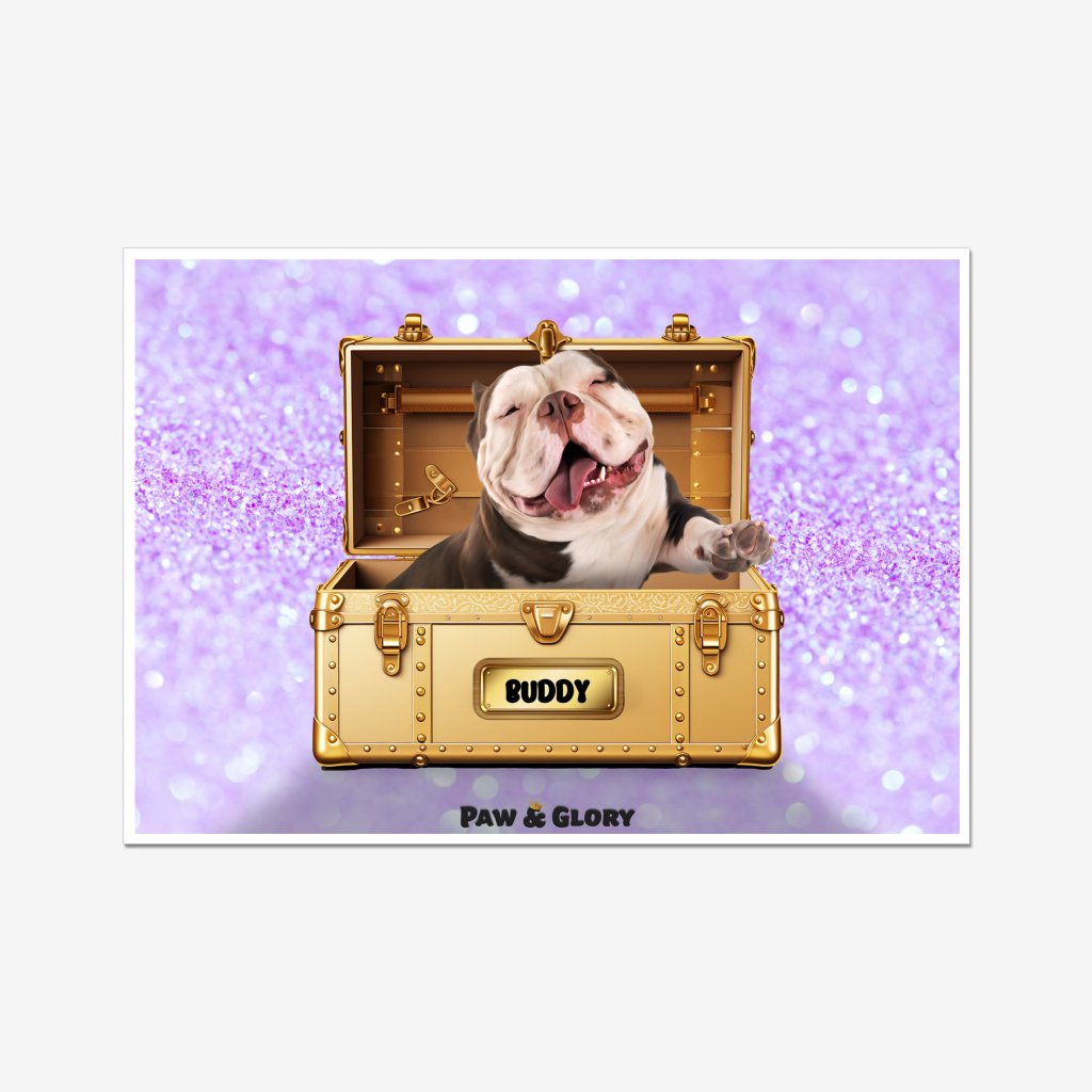 Pet Portraits | Glamour in Gold Luxury Trunk: Custom Pet Portrait | Paw & Glory