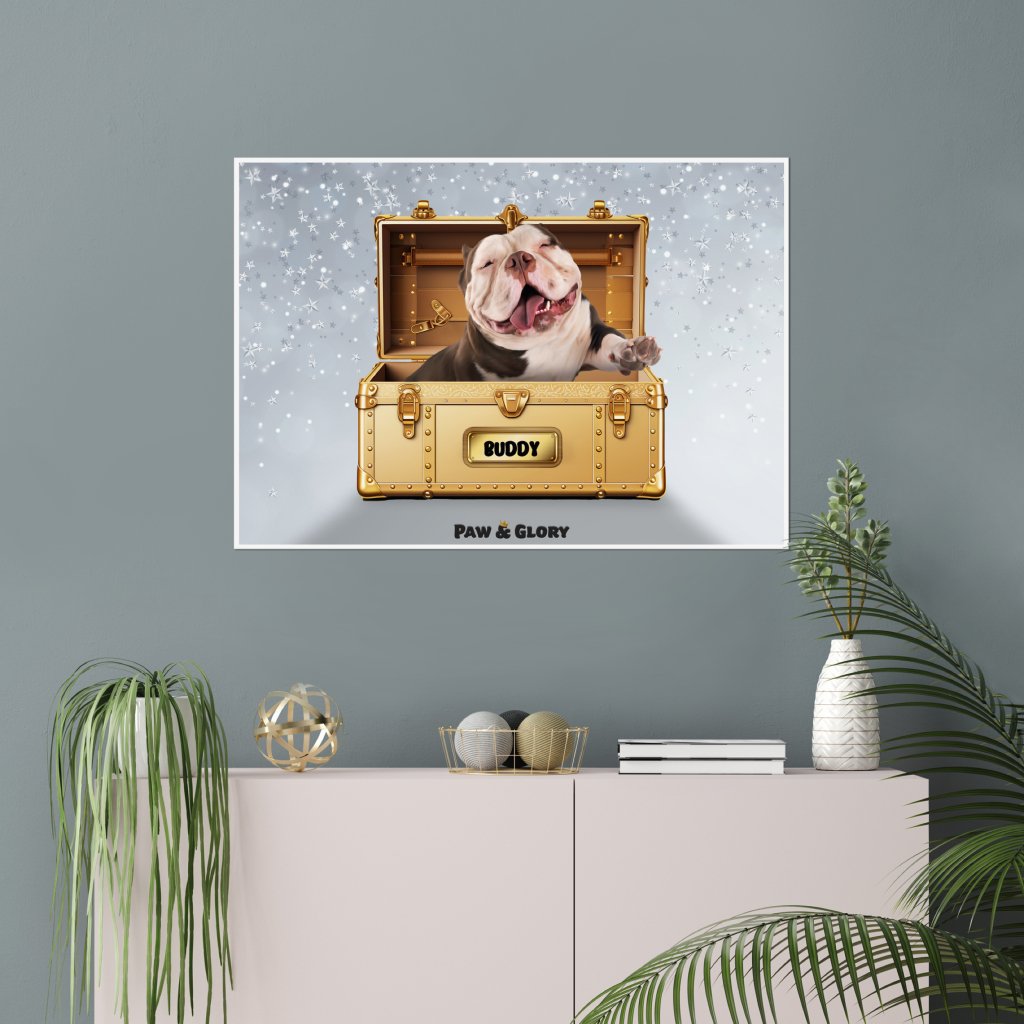 Pet Portraits | Glamour in Gold Luxury Trunk: Custom Pet Portrait | Paw & Glory