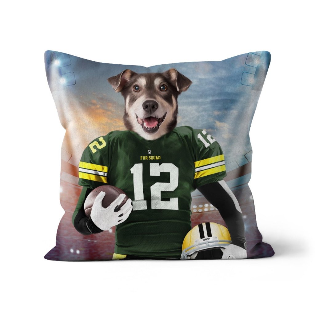 Pet Portraits | Green Paw Packers: Custom Pet Pillow | Paw & Glory
