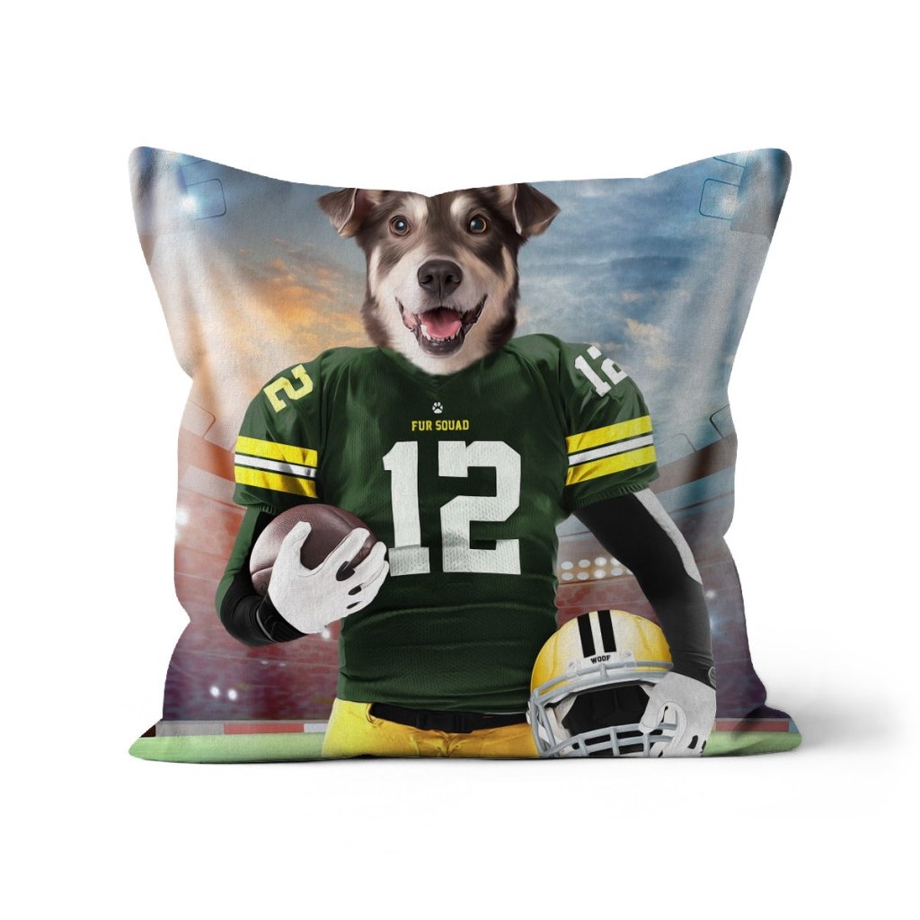 Pet Portraits | Green Paw Packers: Custom Pet Pillow | Paw & Glory