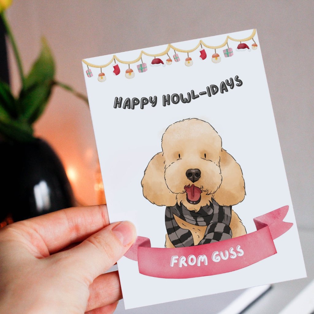 Pet Portraits | Happy Howlidays Watercolour Christmas Cards | Paw & Glory