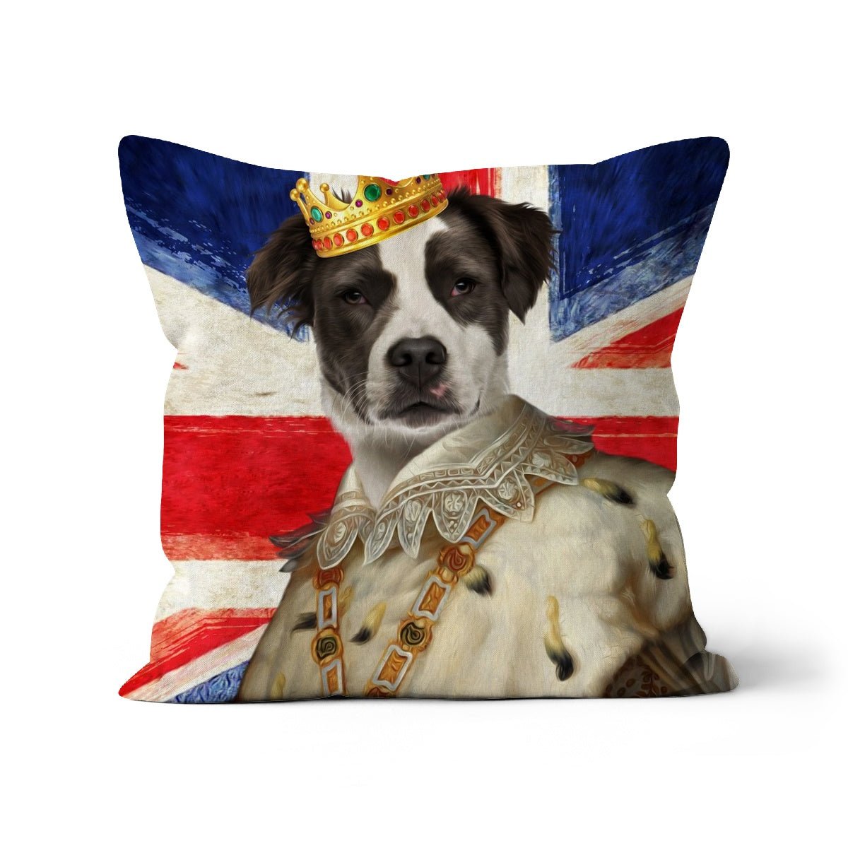 Pet Portraits | His Majesty British Flag: Custom Pet Pillow | Paw & Glory