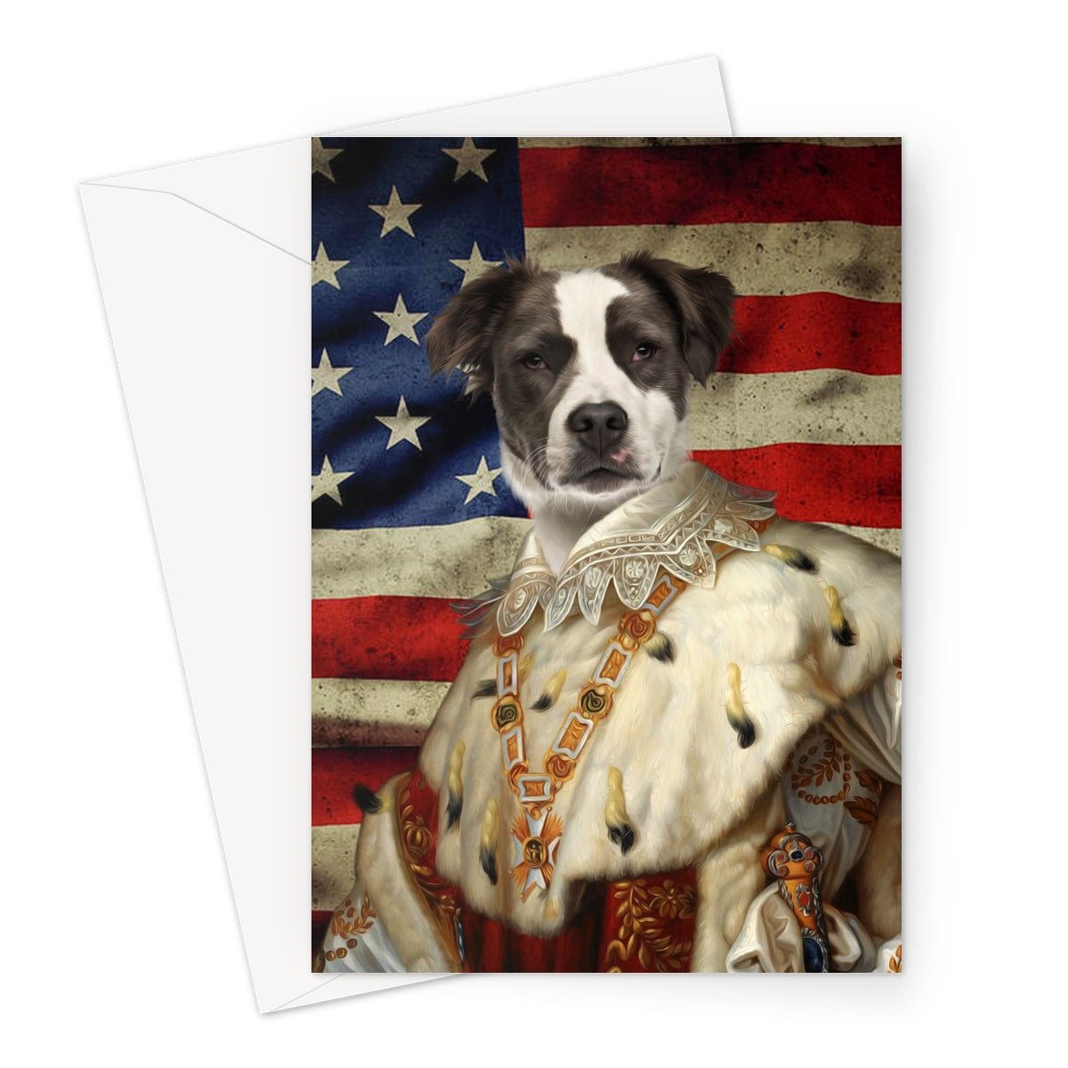 Pet Portraits | His Majesty USA Flag: Custom Pet Greeting Card | Paw & Glory