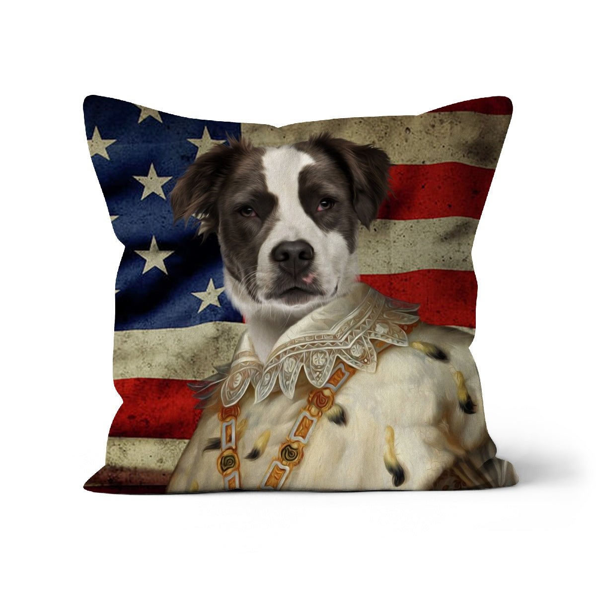 Pet Portraits | His Majesty USA Flag: Custom Pet Pillow | Paw & Glory