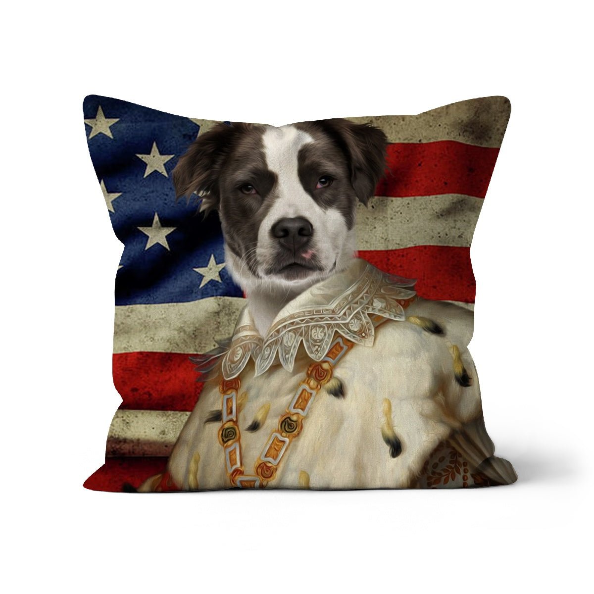 Pet Portraits | His Majesty USA Flag: Custom Pet Pillow | Paw & Glory