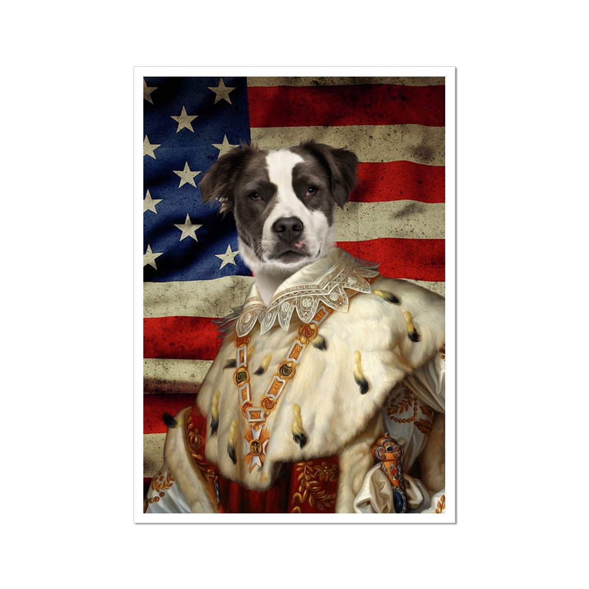 Pet Portraits | His Majesty USA Flag: Custom Pet Poster | Paw & Glory