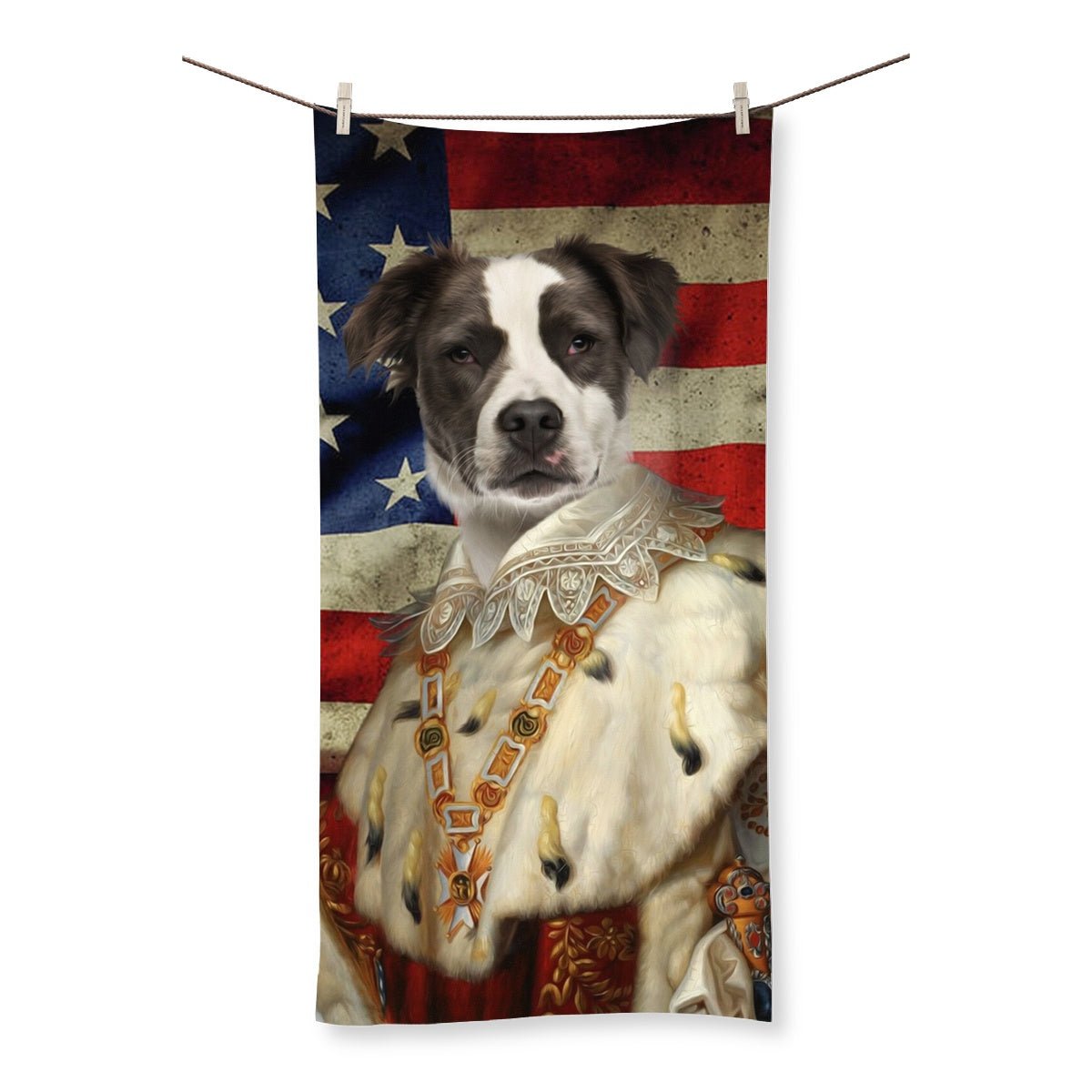 Pet Portraits | His Majesty USA Flag: Custom Pet Towel | Paw & Glory