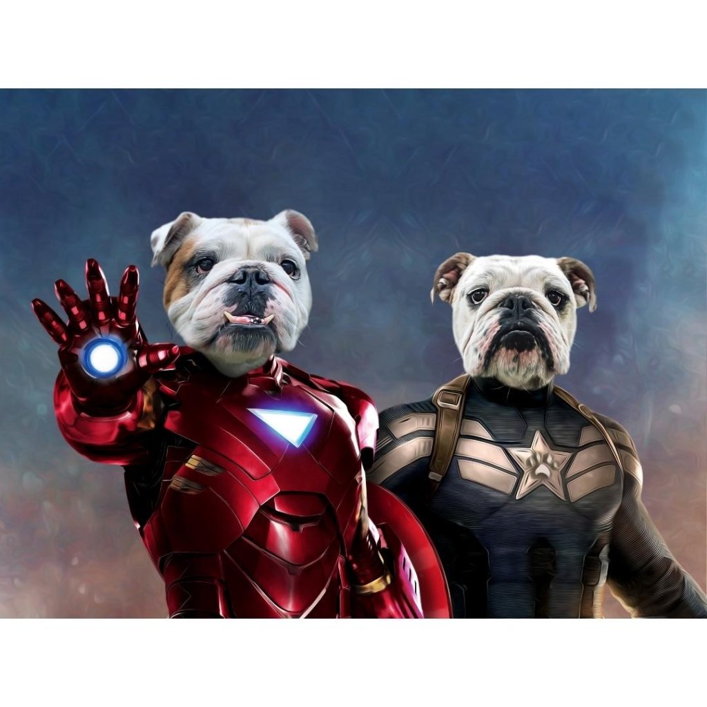 Pet Portraits | Iron Paw & Captain Pawmerica: Custom Digital Download Pet Portrait | Paw & Glory