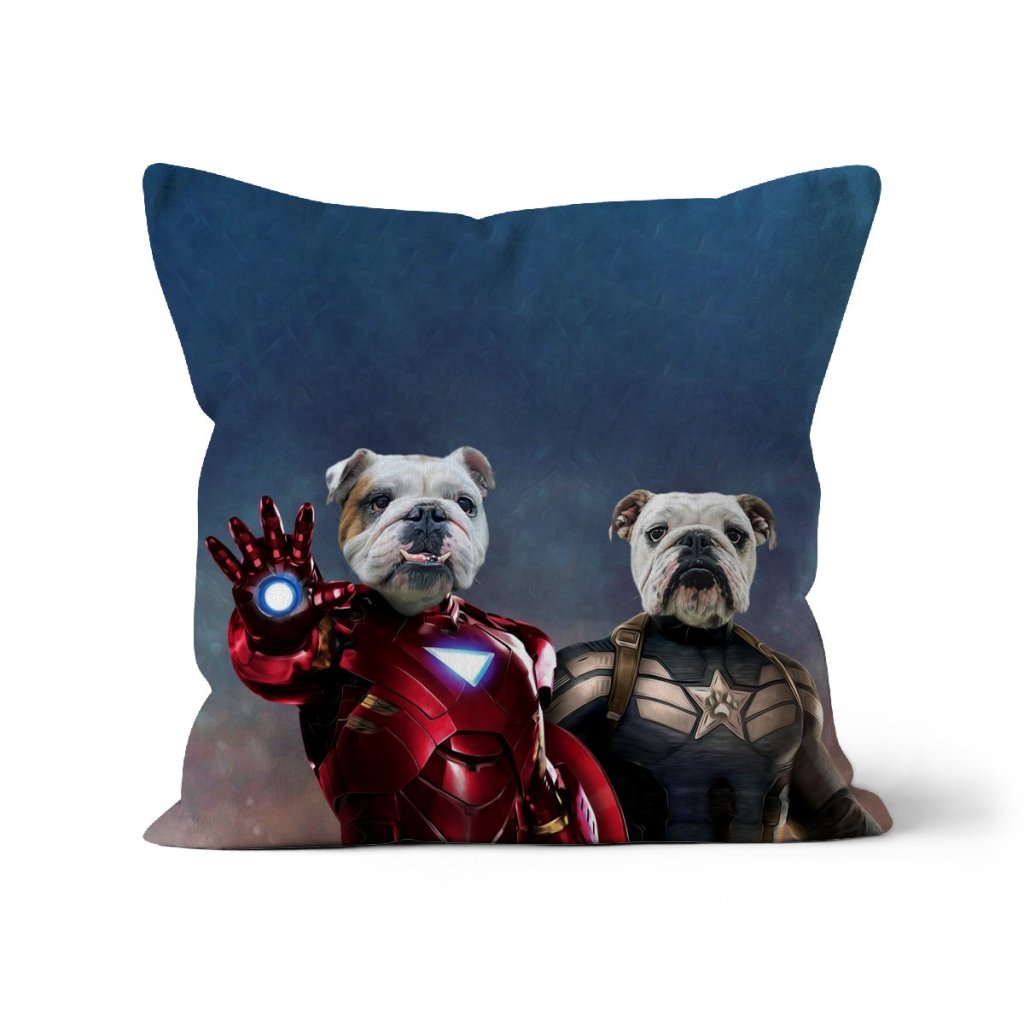 Pet Portraits | Iron Paw & Captain Pawmerica: Custom Pet Pillow | Paw & Glory
