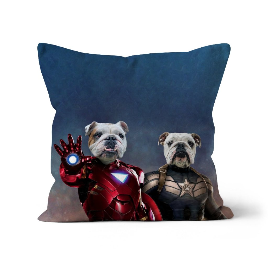 Pet Portraits | Iron Paw & Captain Pawmerica: Custom Pet Pillow | Paw & Glory