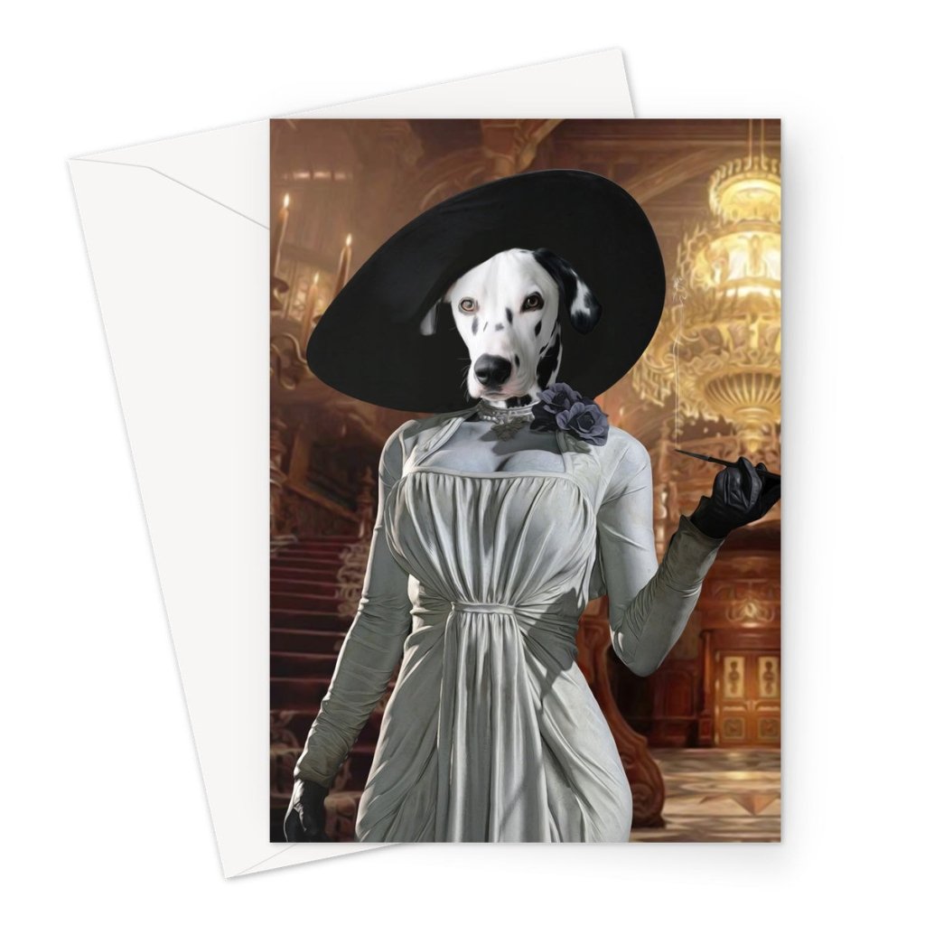 Pet Portraits | Lady Dimitrescu (Resident Evil Inspired): Custom Pet Greeting Card | Paw & Glory