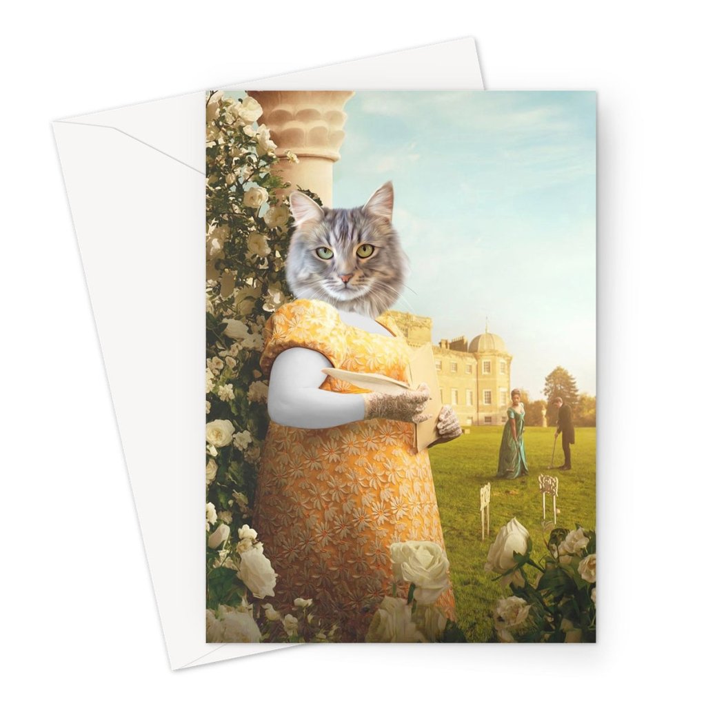 Pet Portraits | Lady Whistledown (Bridgerton Inspired): Custom Pet Greeting Card | Paw & Glory