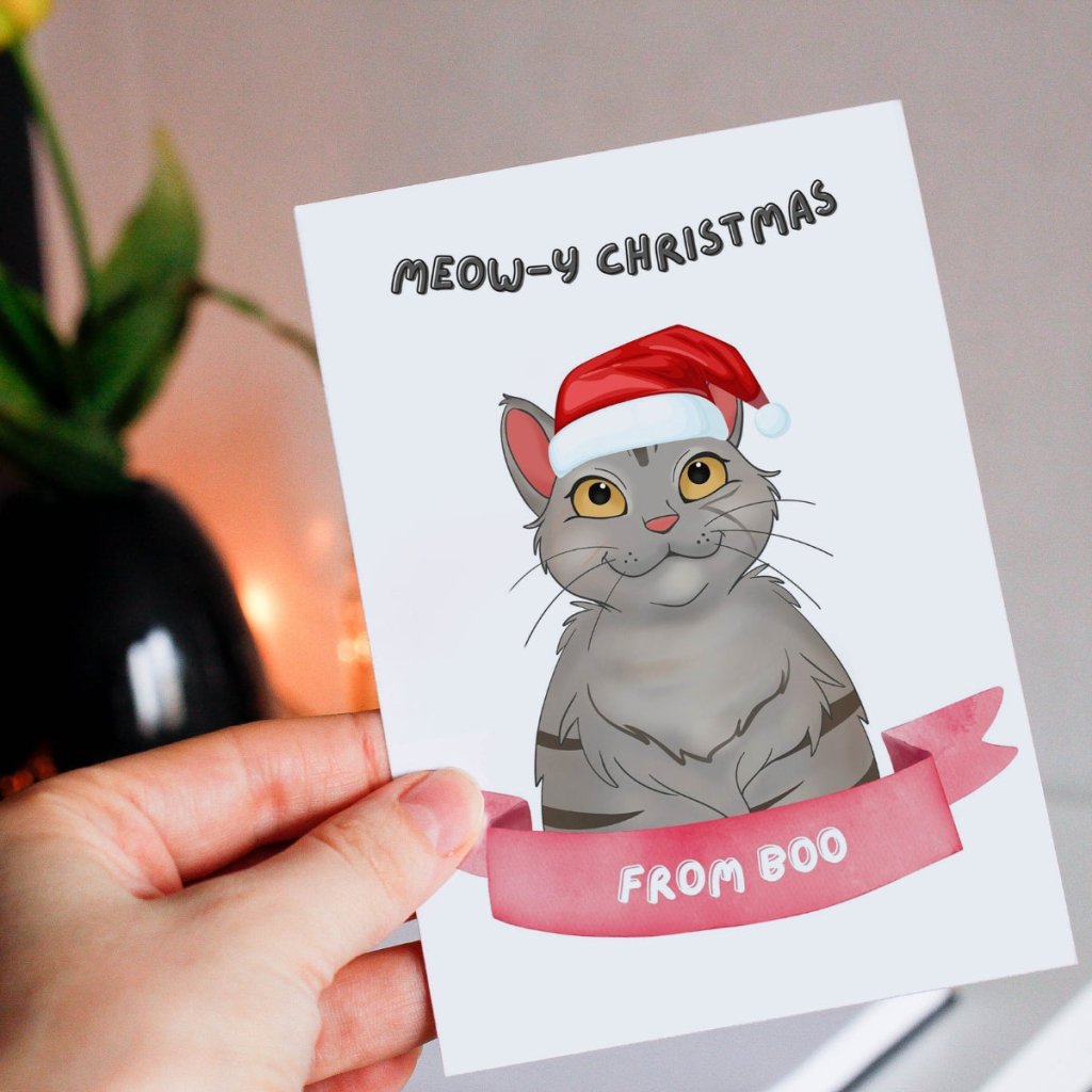 Meowy Christmas Cartoon Cat Greetings Cards - Paw & Glory - Dog Portraits - Pet Portraits