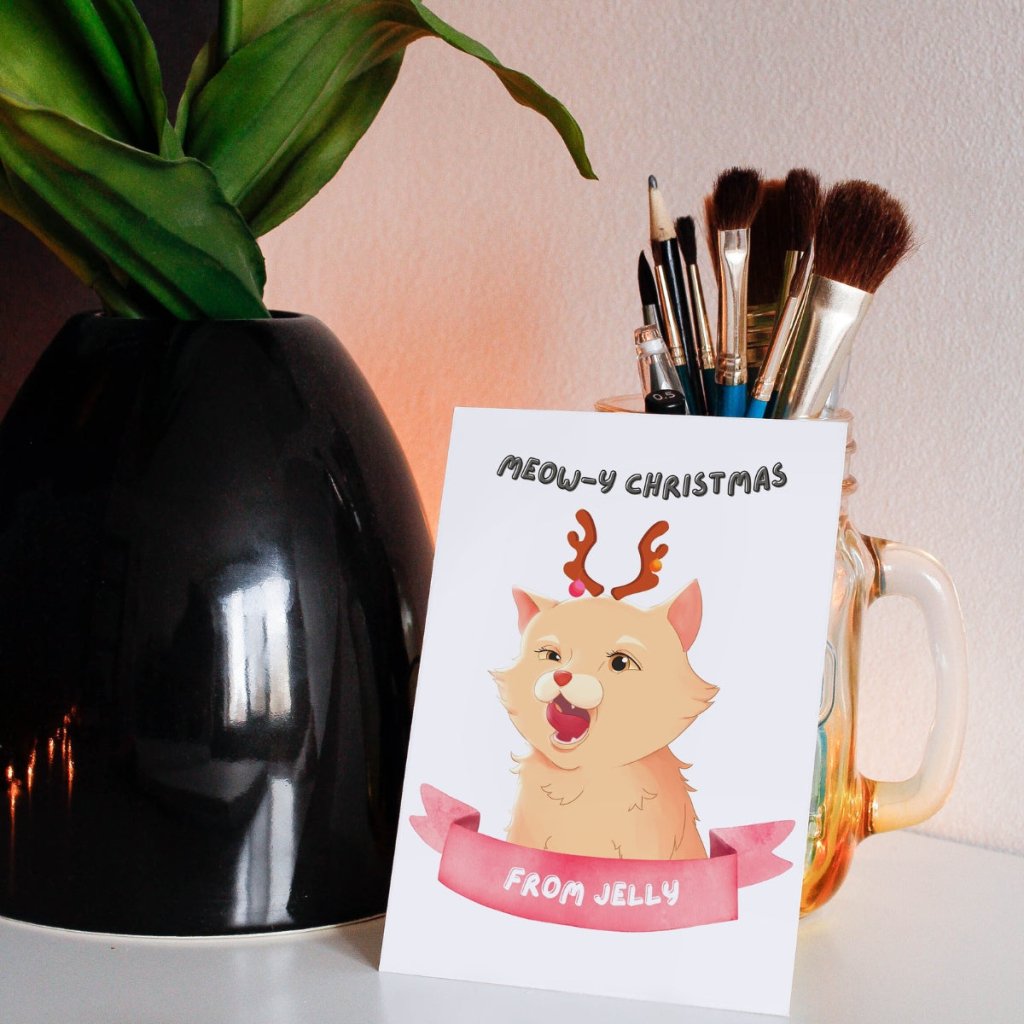 Pet Portraits | Meowy Christmas Cartoon Cat Greetings Cards | Paw & Glory
