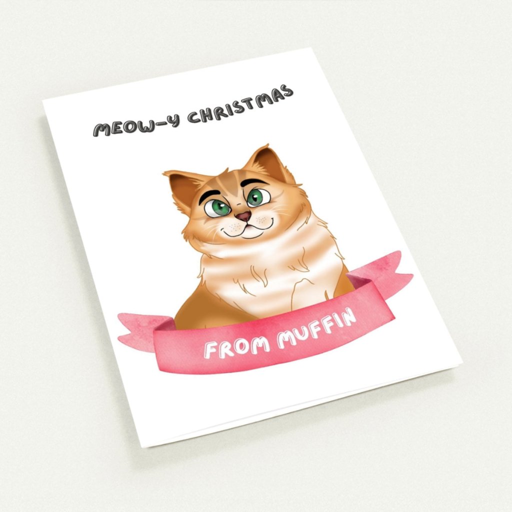 Pet Portraits | Meowy Christmas Cartoon Cat Greetings Cards | Paw & Glory
