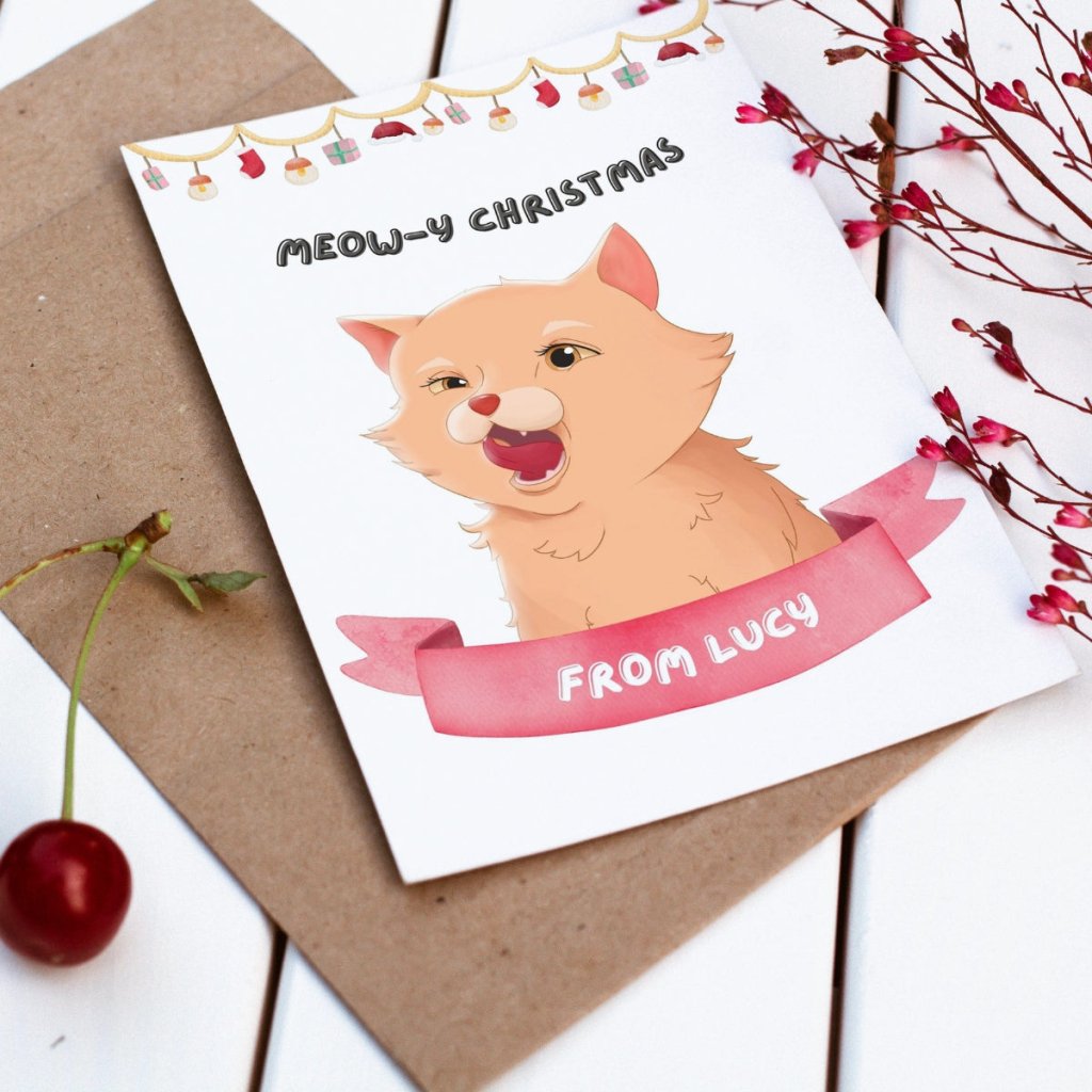 Pet Portraits | Meowy Christmas Cartoon Greetings Cards | Paw & Glory