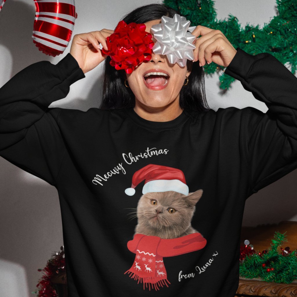 Pet Portraits | Meowy Christmas Custom Pet Sweatshirt | Paw & Glory